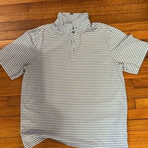 Cutter & Buck Blue and White Striped Polo Shirt
